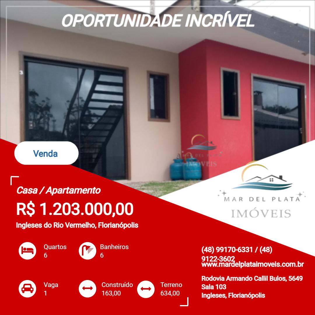 Casa / Apartamento para Venda, em Florianópolis, bairro Ingleses do Rio Vermelho, 6 dormitórios, 6 banheiros, 1 vaga