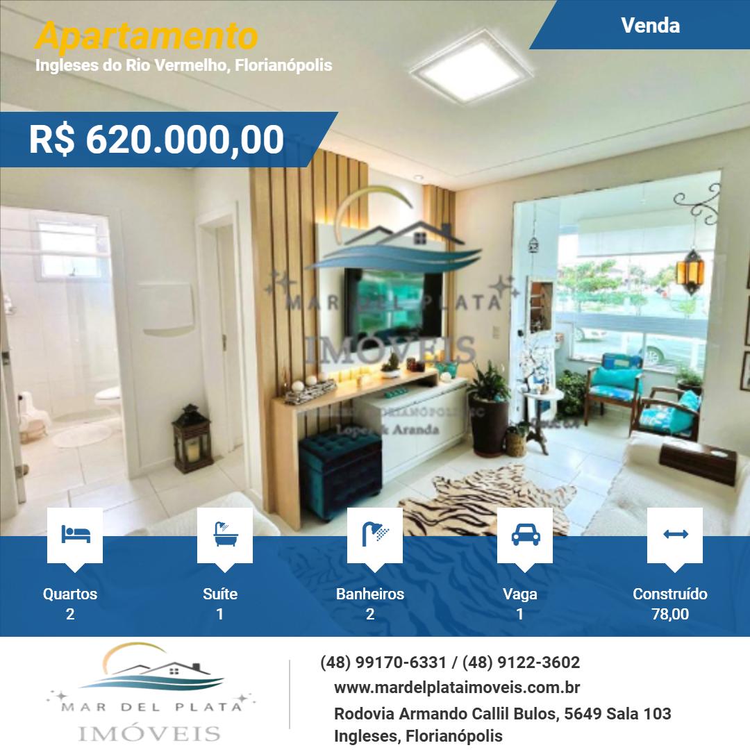 Apartamento para Venda, em Florianópolis, bairro Ingleses do Rio Vermelho, 2 dormitórios, 2 banheiros, 1 suíte, 1 vaga