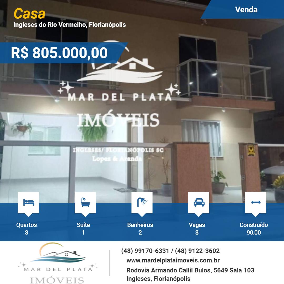Casa para Venda, em Florianópolis, bairro Ingleses do Rio Vermelho, 3 dormitórios, 2 banheiros, 1 suíte, 3 vagas