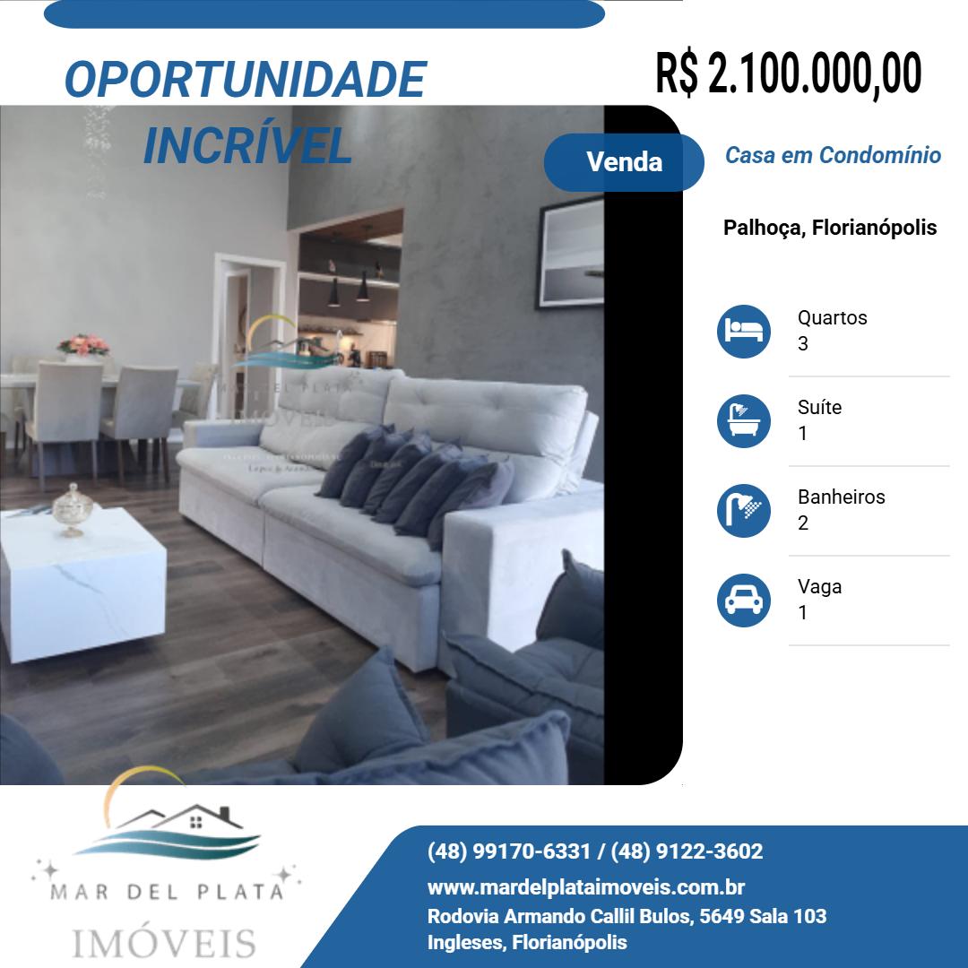 Casa em Condomínio para Venda, em Florianópolis, bairro Palhoça, 3 dormitórios, 2 banheiros, 1 suíte, 1 vaga