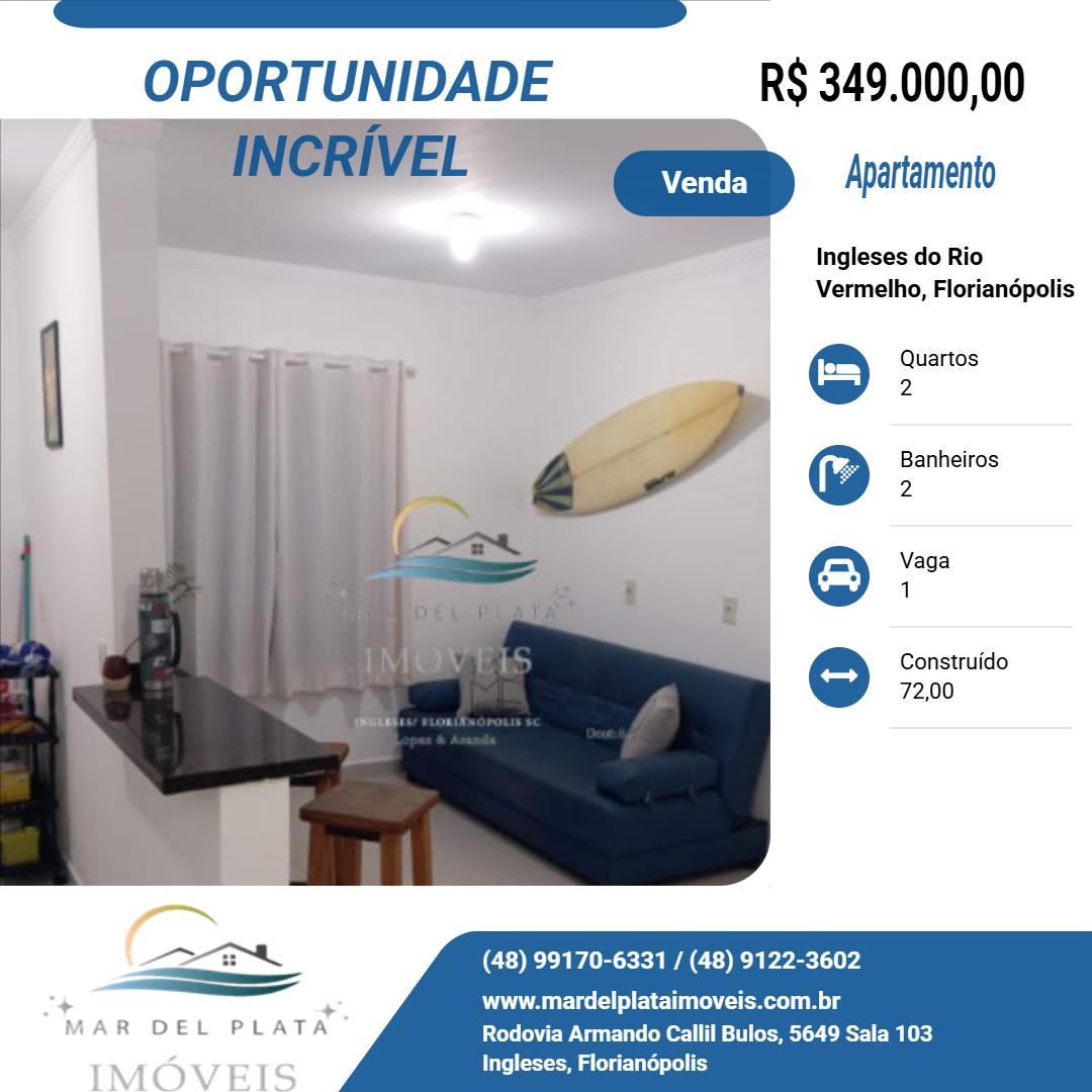 Apartamento para Venda, em Florianópolis, bairro Ingleses do Rio Vermelho, 2 dormitórios, 2 banheiros, 1 vaga