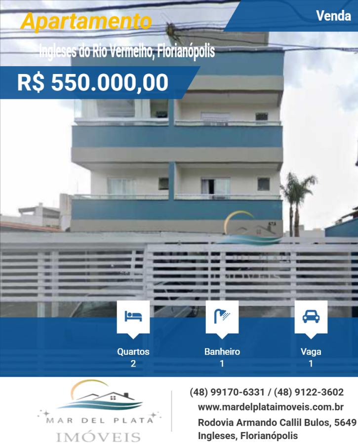 Apartamento para Venda, em Florianópolis, bairro Ingleses do Rio Vermelho, 2 dormitórios, 1 banheiro, 1 vaga