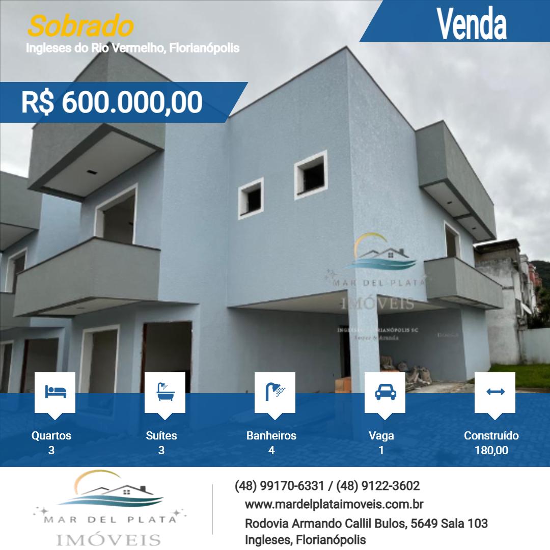 Sobrado para Venda, em Florianópolis, bairro Ingleses do Rio Vermelho, 3 dormitórios, 4 banheiros, 3 suítes, 1 vaga