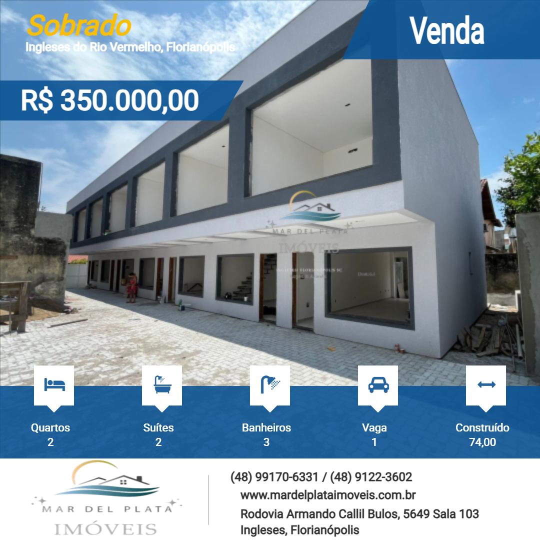 Sobrado para Venda, em Florianópolis, bairro Ingleses do Rio Vermelho, 2 dormitórios, 3 banheiros, 2 suítes, 1 vaga