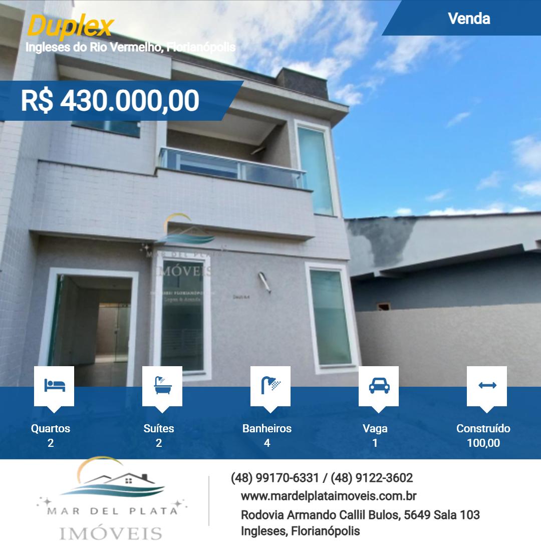 Duplex para Venda, em Florianópolis, bairro Ingleses do Rio Vermelho, 2 dormitórios, 3 banheiros, 2 suítes, 1 vaga