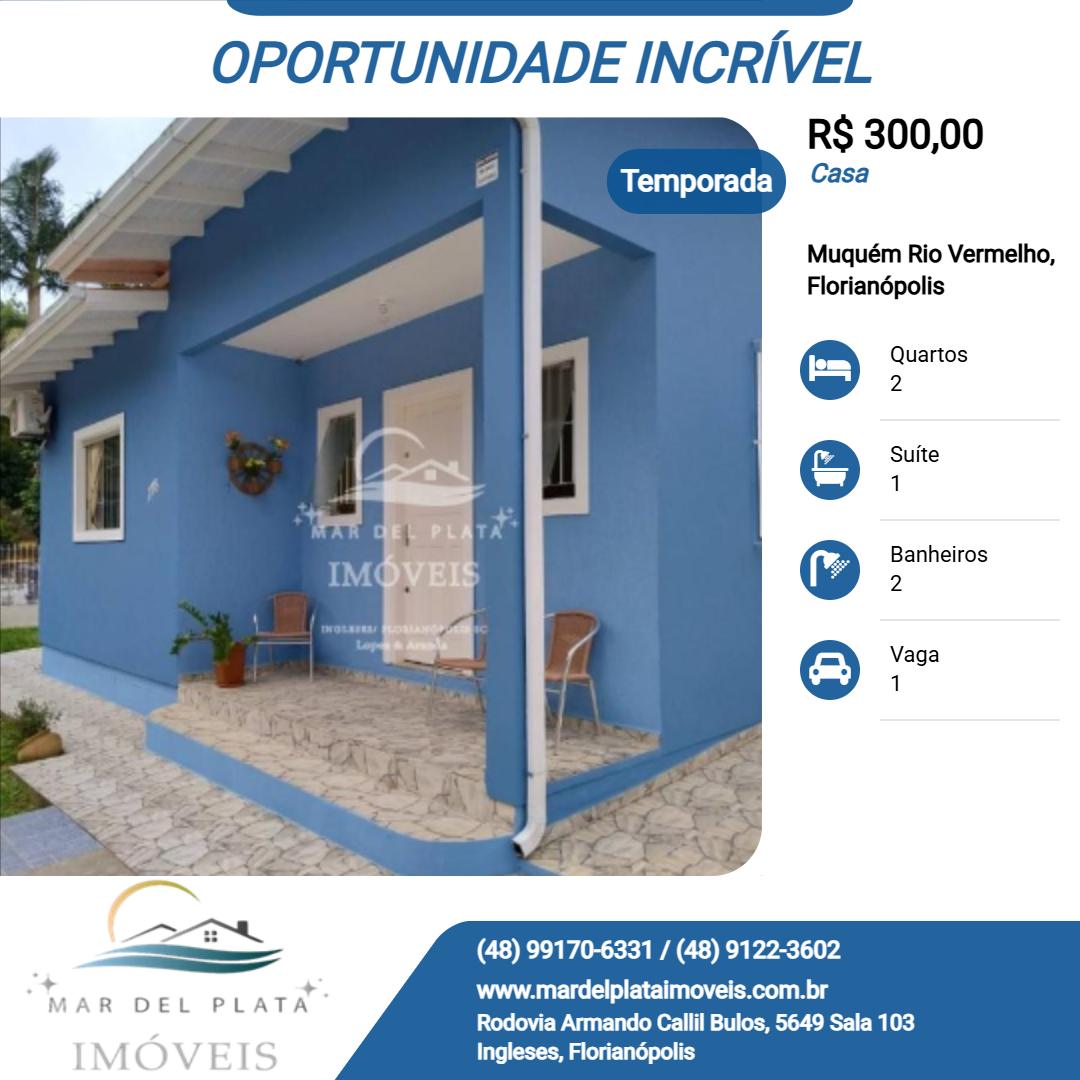 Casa para Temporada, em Florianópolis, bairro Muquém Rio Vermelho, 2 dormitórios, 2 banheiros, 1 suíte, 1 vaga