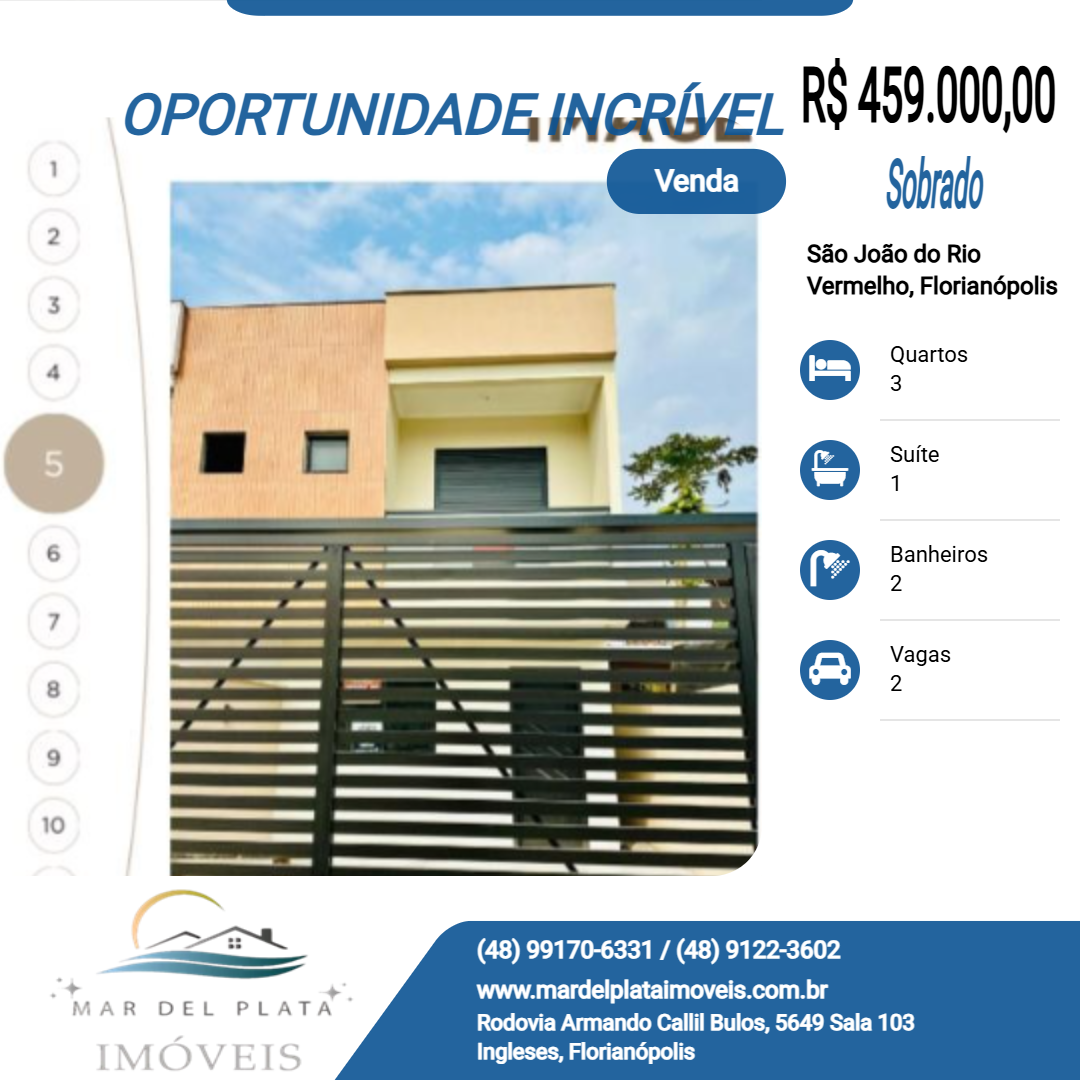 Sobrado para Venda, em Florianópolis, bairro São João do Rio Vermelho, 3 dormitórios, 2 banheiros, 1 suíte, 2 vagas