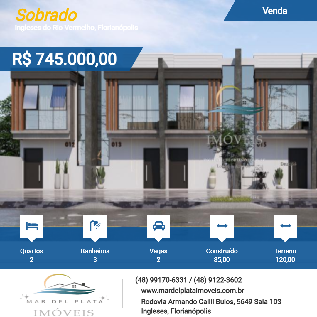 Sobrado para Venda, em Florianópolis, bairro Ingleses do Rio Vermelho, 2 dormitórios, 3 banheiros, 2 vagas