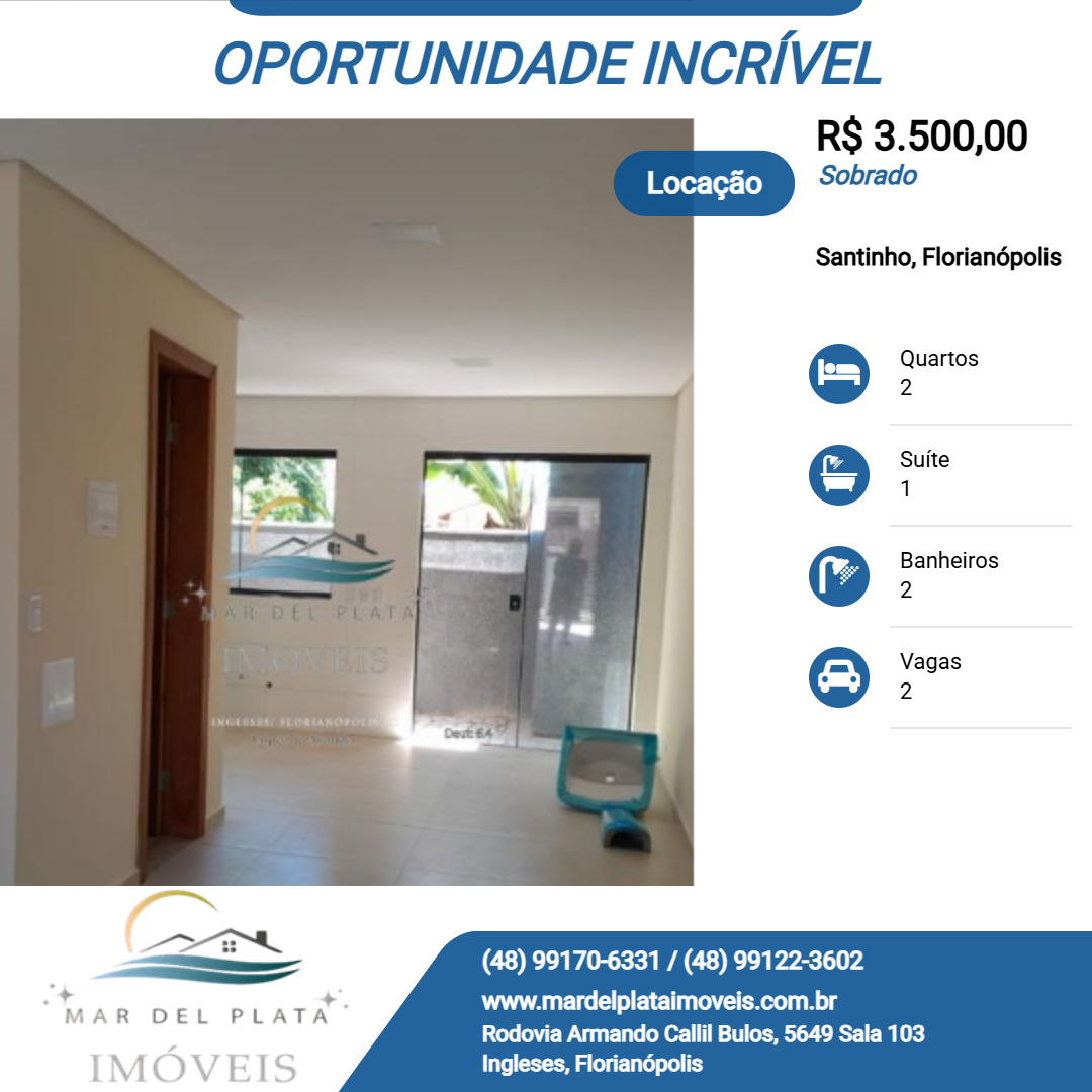 Sobrado para Locação, em Florianópolis, bairro Santinho, 2 dormitórios, 2 banheiros, 1 suíte, 2 vagas