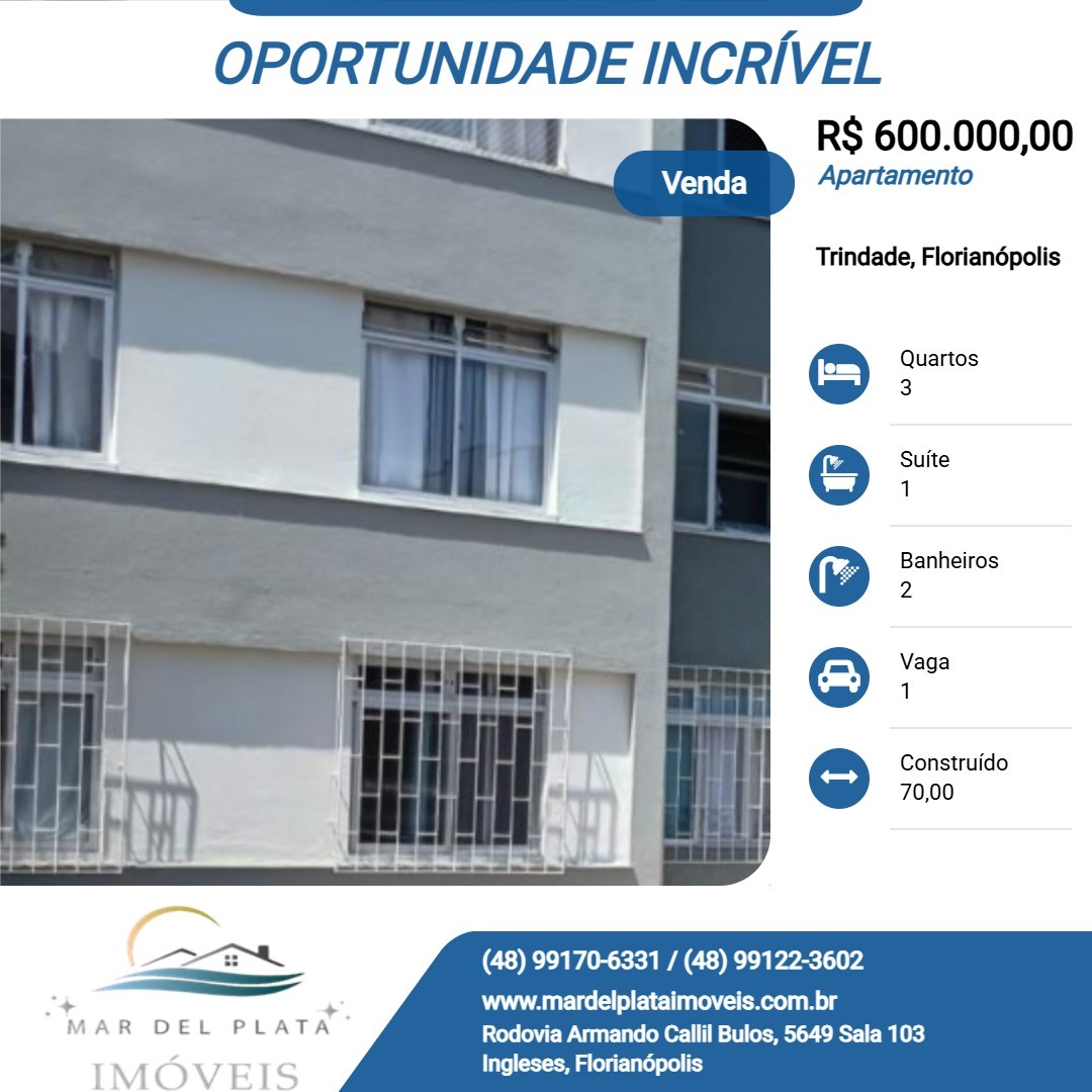 Apartamento para Venda, em Florianópolis, bairro Trindade, 3 dormitórios, 2 banheiros, 1 suíte, 1 vaga