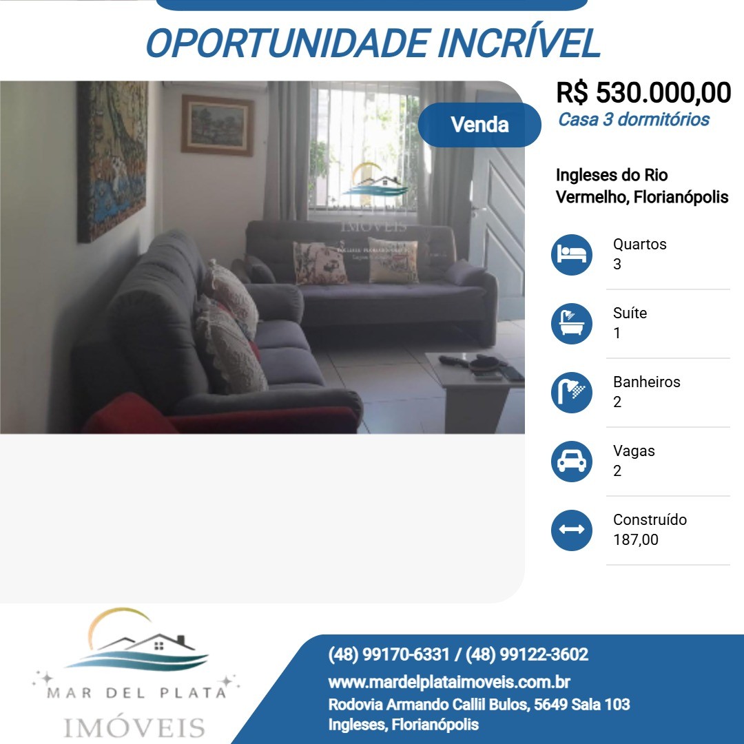 Casa 3 dormitórios para Venda, em Florianópolis, bairro Ingleses do Rio Vermelho, 3 dormitórios, 2 banheiros, 1 suíte, 2 vagas