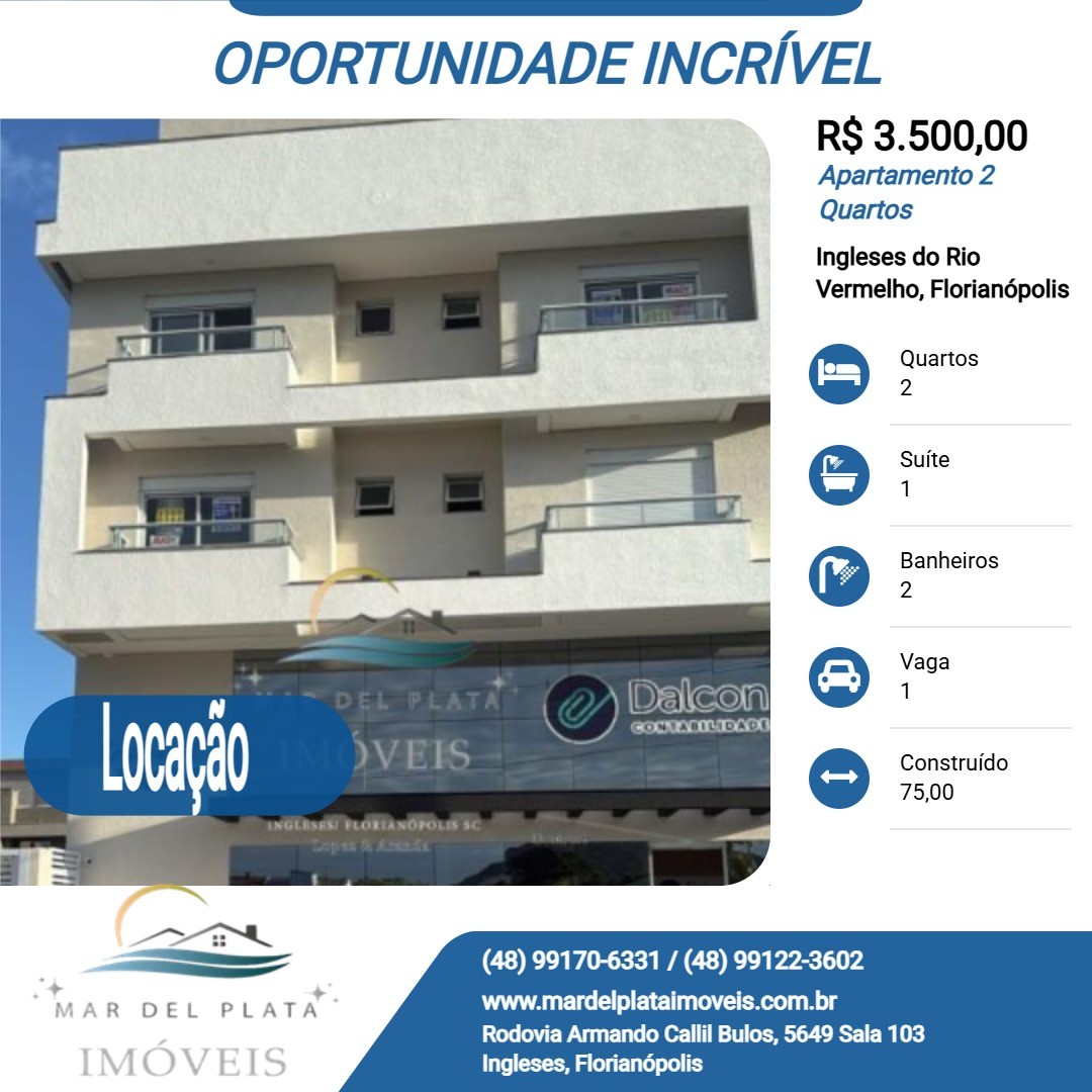 Apartamento 2 Quartos para Locação, em Florianópolis, bairro Ingleses do Rio Vermelho, 2 dormitórios, 2 banheiros, 1 suíte, 1 vaga