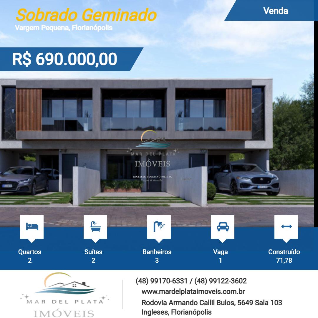 Sobrado Geminado para Venda, em Florianópolis, bairro Vargem Pequena, 2 dormitórios, 3 banheiros, 2 suítes, 1 vaga