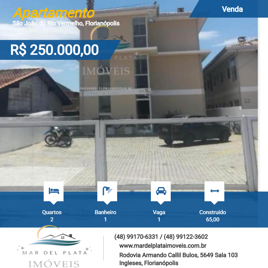 Apartamento para Venda, em Florianópolis, bairro São João do Rio Vermelho, 2 dormitórios, 1 banheiro, 1 vaga
