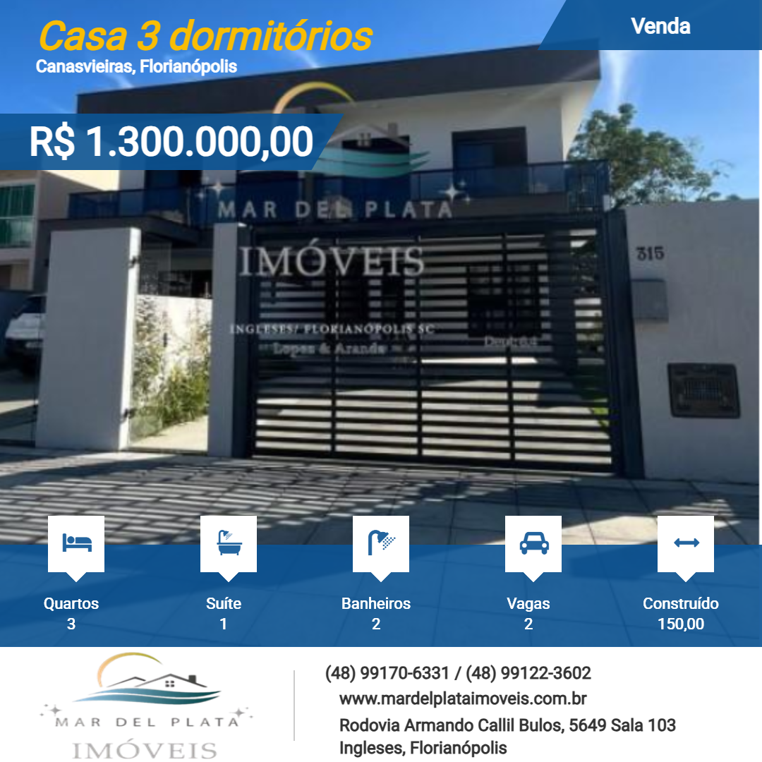 Casa 3 dormitórios para Venda, em Florianópolis, bairro Canasvieiras, 3 dormitórios, 2 banheiros, 1 suíte, 2 vagas