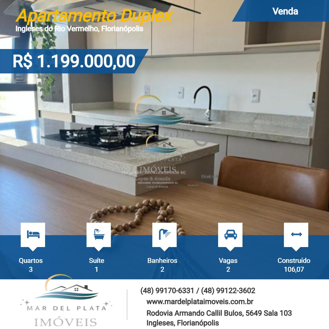 Apartamento Duplex para Venda, em Florianópolis, bairro Ingleses do Rio Vermelho, 3 dormitórios, 2 banheiros, 1 suíte, 2 vagas