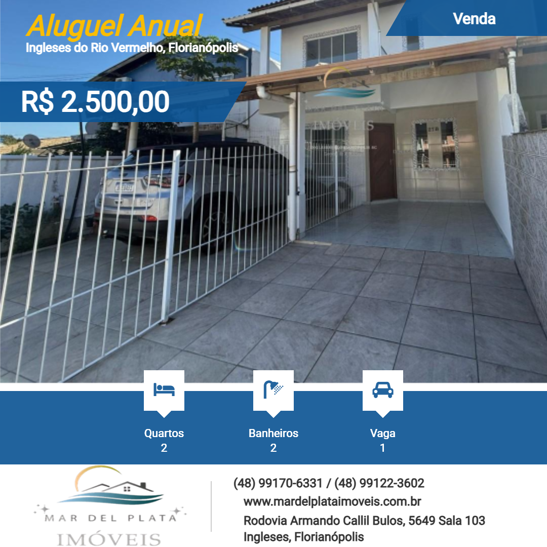 Sobrado para Locação, em Florianópolis, bairro Ingleses do Rio Vermelho, 2 dormitórios, 2 banheiros, 1 vaga