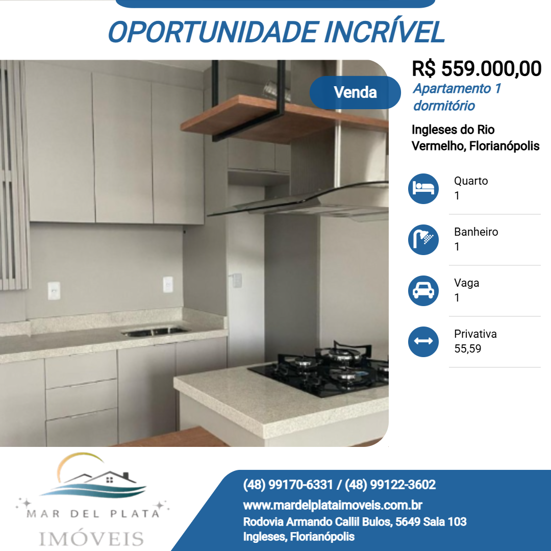 Apartamento 1 dormitório para Venda, em Florianópolis, bairro Ingleses do Rio Vermelho, 1 dormitório, 1 banheiro, 1 vaga