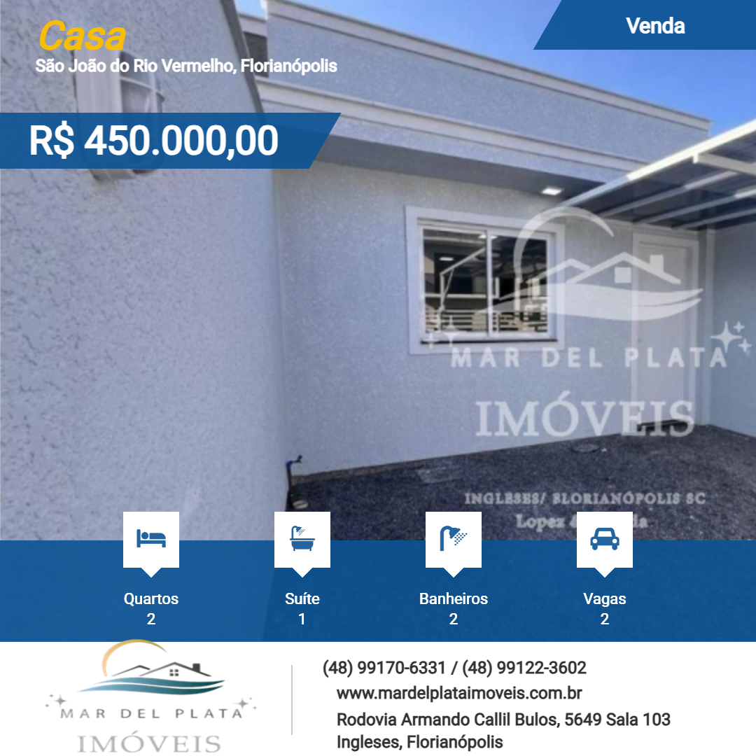 Casa para Venda, em Florianópolis, bairro São João do Rio Vermelho, 2 dormitórios, 2 banheiros, 1 suíte, 2 vagas