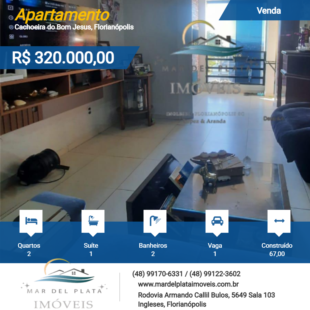 Apartamento para Venda, em Florianópolis, bairro Cachoeira do Bom Jesus, 2 dormitórios, 2 banheiros, 1 suíte, 1 vaga