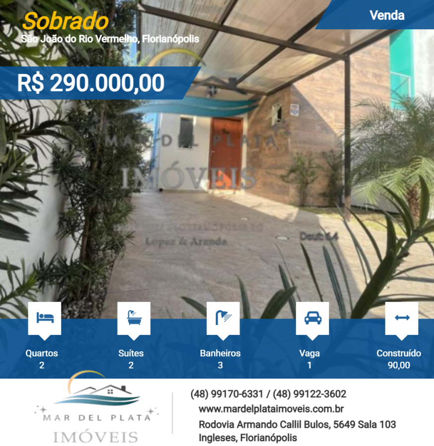 Sobrado para Venda, em Florianópolis, bairro São João do Rio Vermelho, 2 dormitórios, 3 banheiros, 2 suítes, 1 vaga